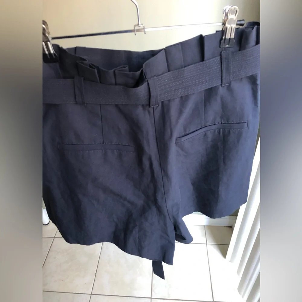 ULLA JOHNSON Iris Pleated Cotton Linen Silk Bend Shorts Midnight Blue Size: 8